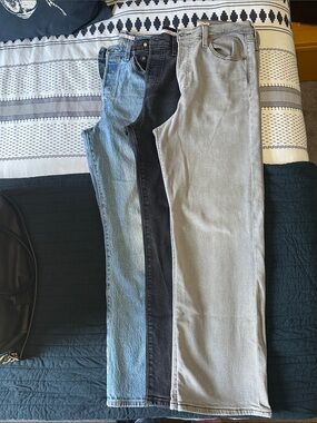 Levi's Women's Straight Jeans Trio — Light Blue, Black, and Light Gray